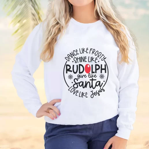 Vintage Sweatshirt Dance Like Frosty Shine Like Rudolph Give Like Santa Plus Size Christmas Sweater 1