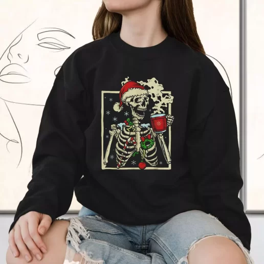 Vintage Sweatshirt Dead Inside Skeleton Christmas Holiday Xmas Outfits 1