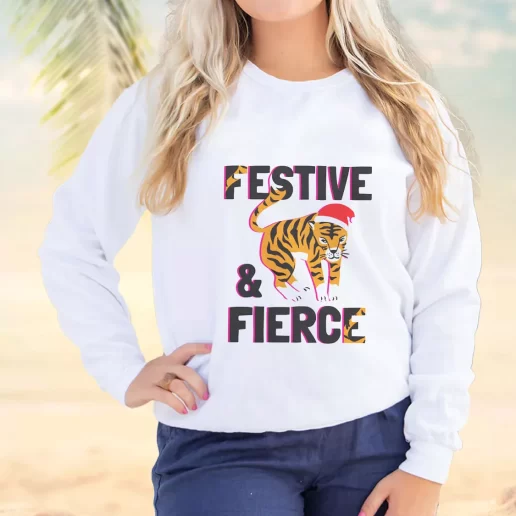 Vintage Sweatshirt Festive And Fierce Plus Size Christmas Sweater 1