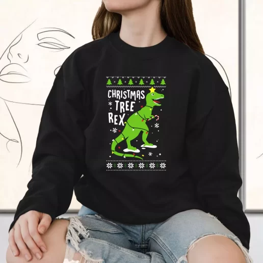 Vintage Sweatshirt Funny Christmas Tree Rex T Rex Holiday Xmas Outfits 1