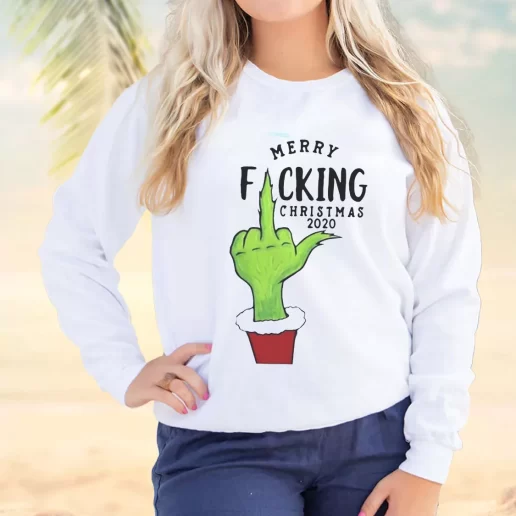 Vintage Sweatshirt Grinch Hand Merry Fucking Christmas Plus Size Christmas Sweater 1