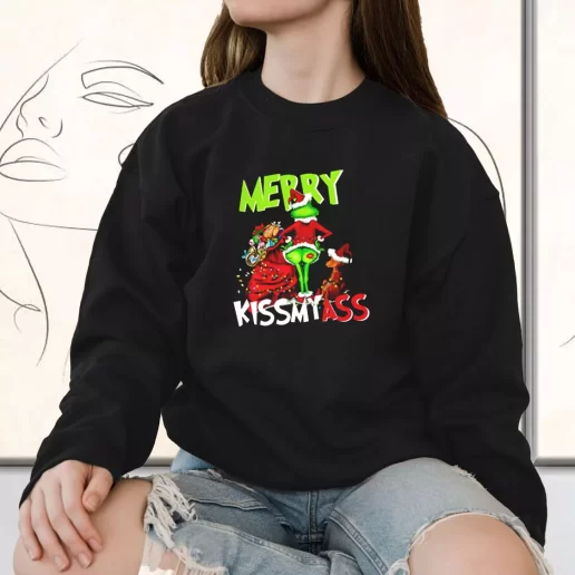 Vintage Sweatshirt Grinch Merry Kiss My Ass Holiday Xmas Outfits 1