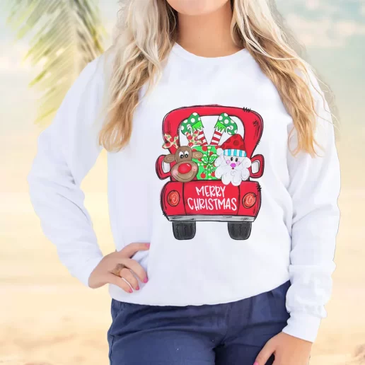 Vintage Sweatshirt Merry Christmas Red Trees Truck Plus Size Christmas Sweater 1