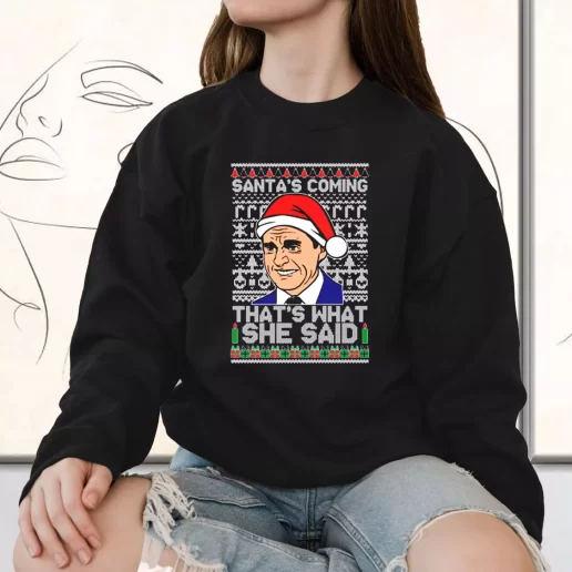 Vintage Sweatshirt Michael Scott Santas Coming What She Said Holiday Xmas Outfits 1