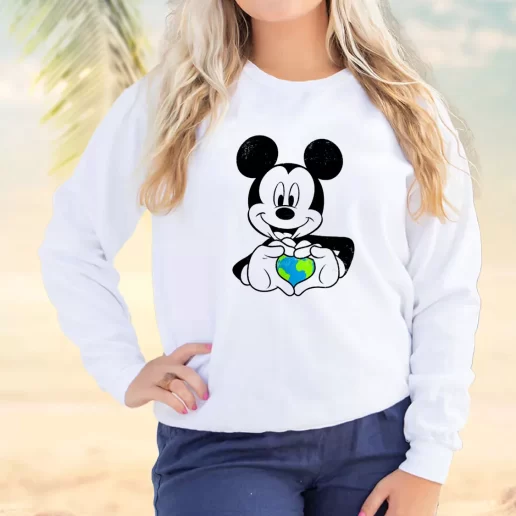 Vintage Sweatshirt Mickey Holding Earth Earth Day Idea 1