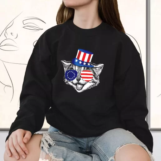 Vintage Sweatshirt Patriotic Funny Cat Betsy Ross American Flag Bulk Veterans Day Gifts 1