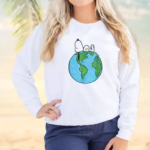 Vintage Sweatshirt Peanuts Snoopy On Top Of The World Earth Day Idea 1