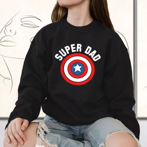 Vintage Sweatshirt Super Dad Captain America Shield Gift for Father Day From Daughter 1