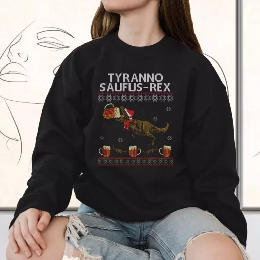 Vintage Sweatshirt Tyranno Saufus Rex Drink Beer Holiday Xmas Outfits 1