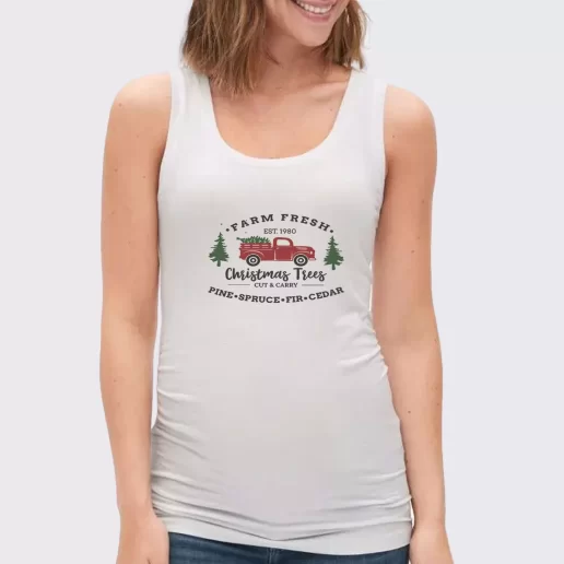 Women Classic Tank Top Farm Fresh Christmas Trees Truck Xmas Present 1