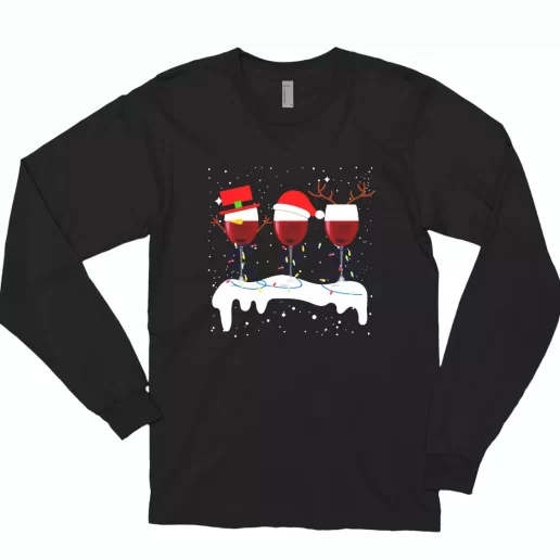 X Mas Santa Wine Glass Long Sleeve T Shirt Xmas Gift 1