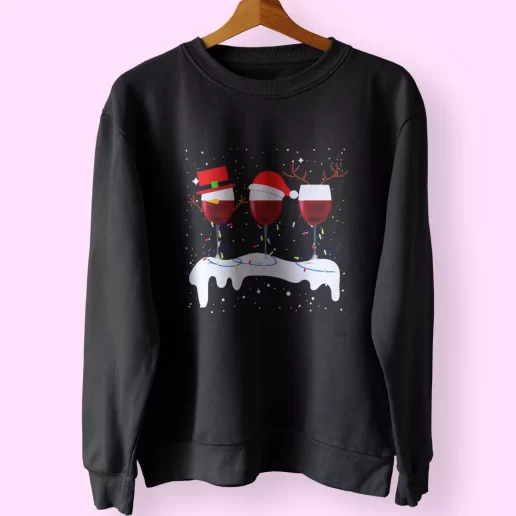 X Mas Santa Wine Glass Sweatshirt Xmas Outfit 1