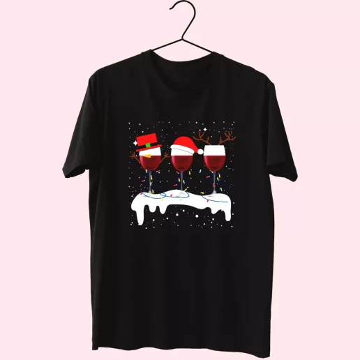 X Mas Santa Wine Glass T Shirt Xmas Design 1