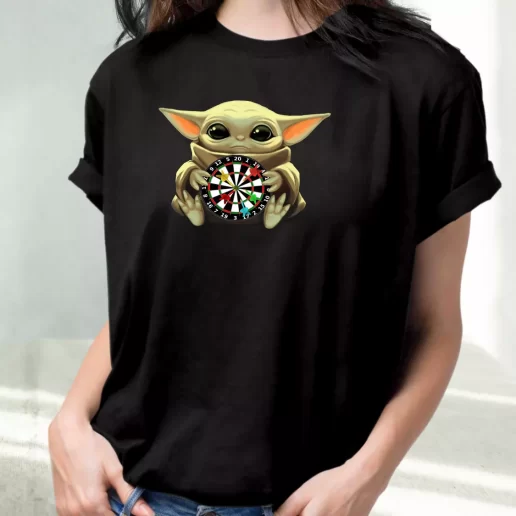 Classic T Shirt Baby Yoda Playing Darts 1