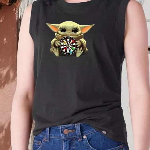 Aesthetic Tank Top Baby Yoda Playing Darts