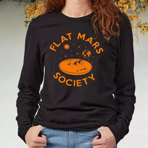 Black Long Sleeve T Shirt Flat Mars Society 90s Retro