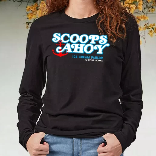 Black Long Sleeve T Shirt Scoops Ahoy Ice Cream Parlor Stranger Things