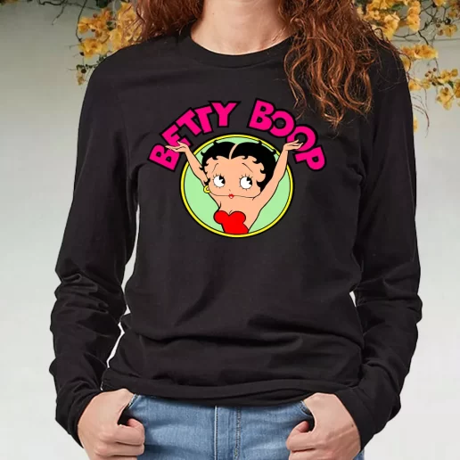 Black Long Sleeve T Shirt Sexy Betty Boop Logo Cartoon