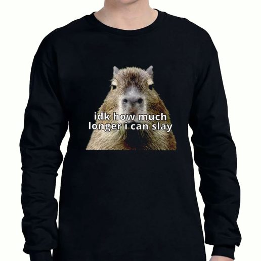 Graphic Long Sleeve T Shirt Dk How Much Longer I Can Slay Capybara Sarcastic Dank 1