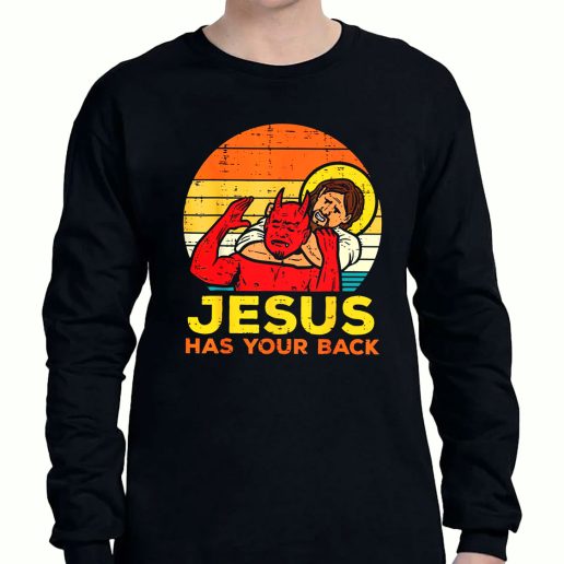 Graphic Long Sleeve T Shirt Jesus Has Your Back Jiu Jitsu 1