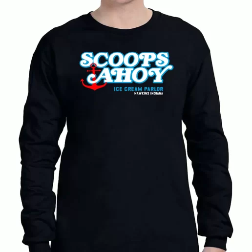 Graphic Long Sleeve T Shirt Scoops Ahoy Ice Cream Parlor Stranger Things