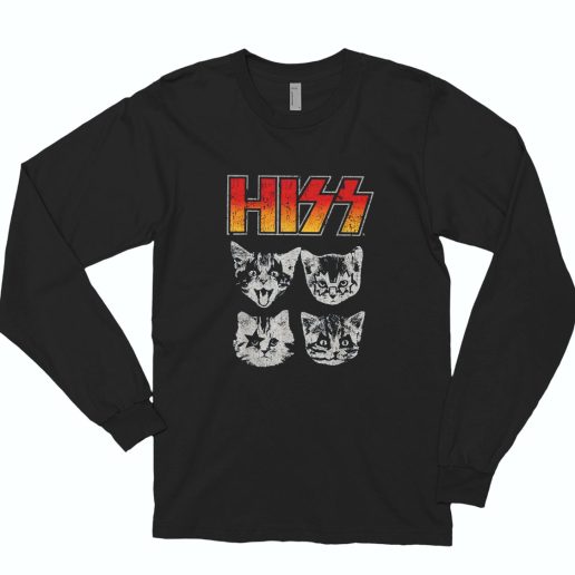 Hiss Cat Funny Cats Kittens Rock Funny Long Sleeve T Shirt 1