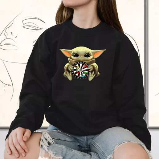 Vintage Sweatshirt Baby Yoda Playing Darts