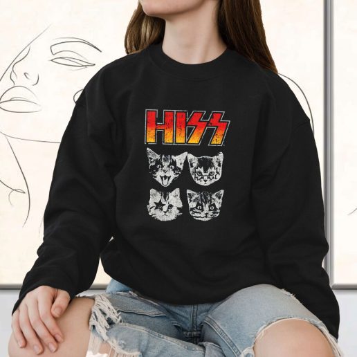 Vintage Sweatshirt Hiss Cat Funny Cats Kittens Rock 1
