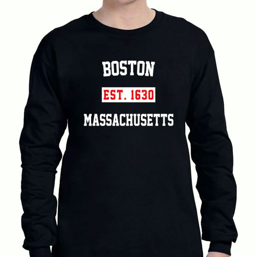 Graphic Long Sleeve T Shirt Boston Est 1630 Massachusetts 1