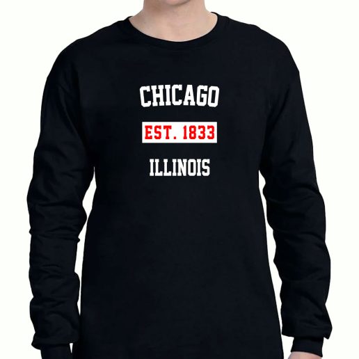 Graphic Long Sleeve T Shirt Chicago Est 1833 Illinois 1