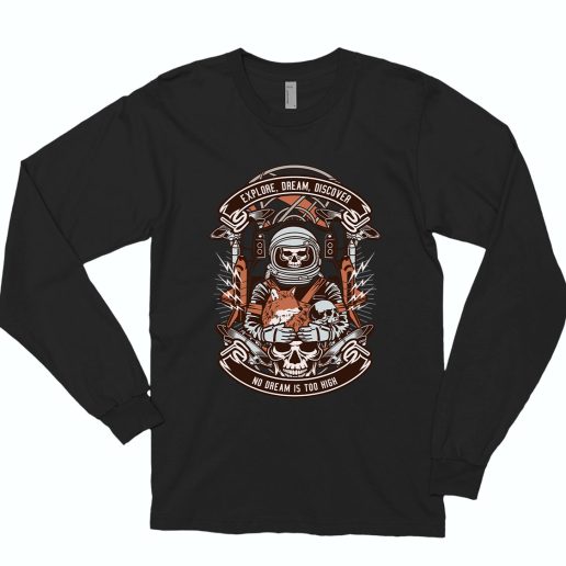 Astronaut Skull Funny Long Sleeve T shirt