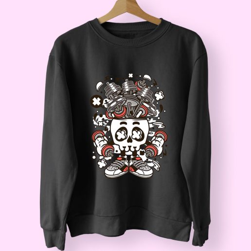 Barbell Skull Head Funny Graphic Sweatshirt