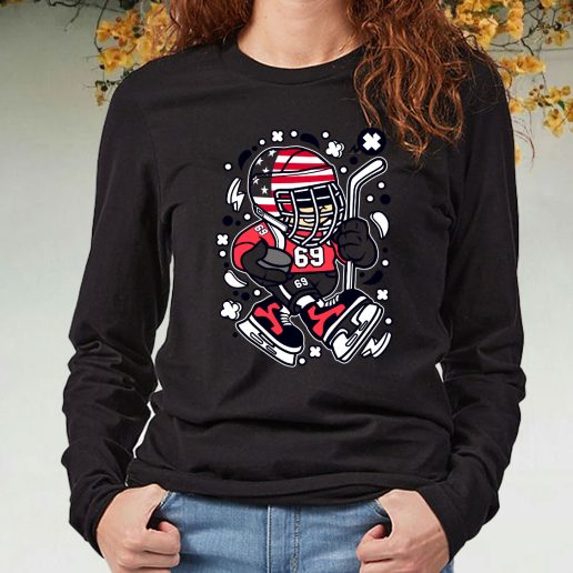 Black Long Sleeve T Shirt American Hockey Kid