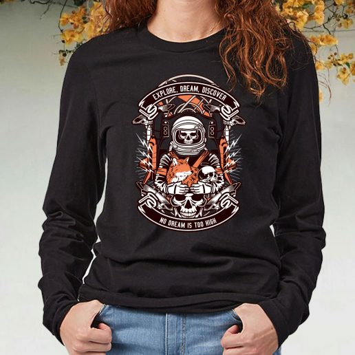 Black Long Sleeve T Shirt Astronaut Skull