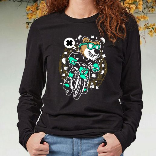 Black Long Sleeve T Shirt Bear Motocross Rider