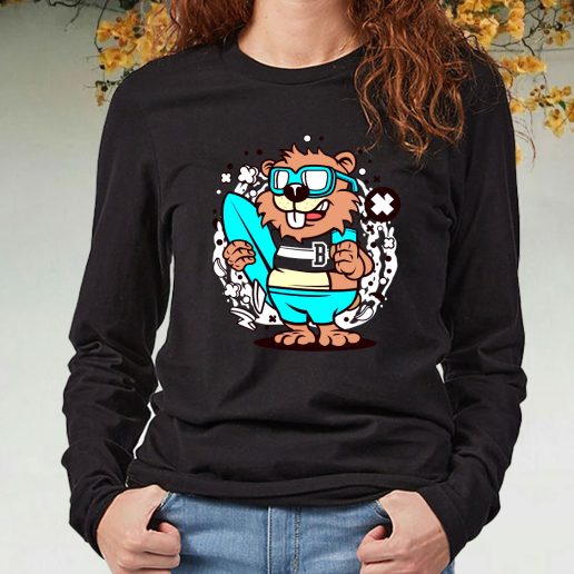 Black Long Sleeve T Shirt Beaver Surfing