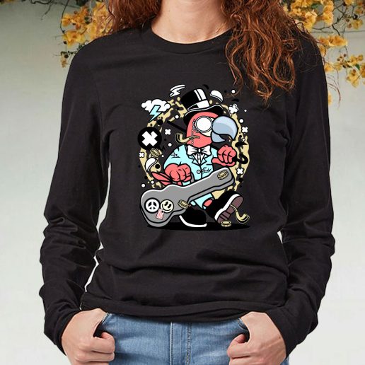 Black Long Sleeve T Shirt Bird Guitar