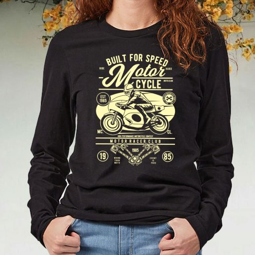 Black Long Sleeve T Shirt Built For Speed Motorcycle