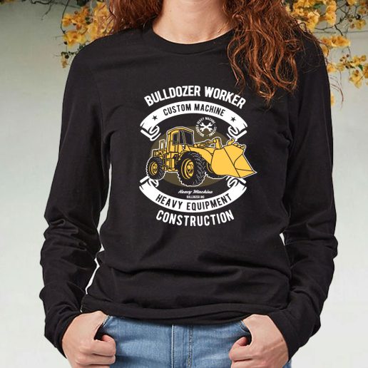 Black Long Sleeve T Shirt Bulldozer Worker