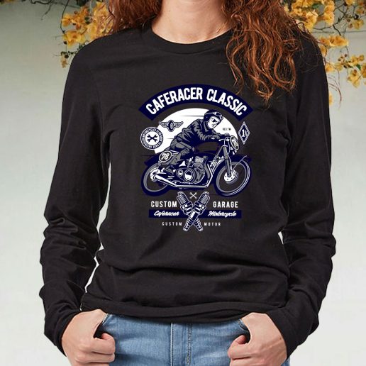 Black Long Sleeve T Shirt Caferacer Rider Classic