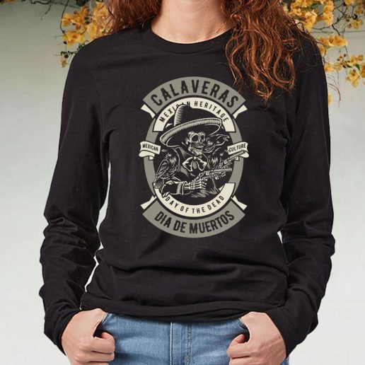 Black Long Sleeve T Shirt Calaveras