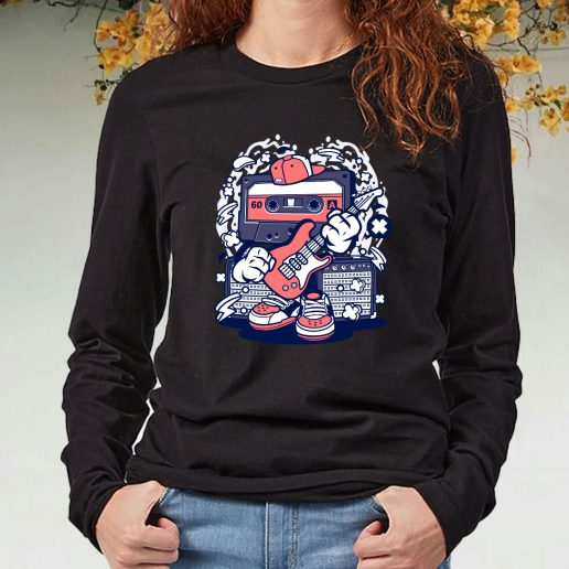 Black Long Sleeve T Shirt Cassette Rock Star