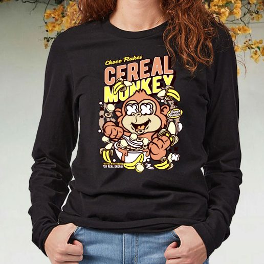 Black Long Sleeve T Shirt Cereal Monkey