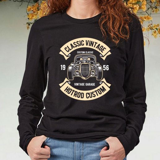 Black Long Sleeve T Shirt Classic Vintage Hotrod