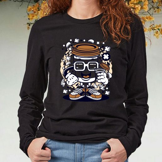 Black Long Sleeve T Shirt Coffee Cup