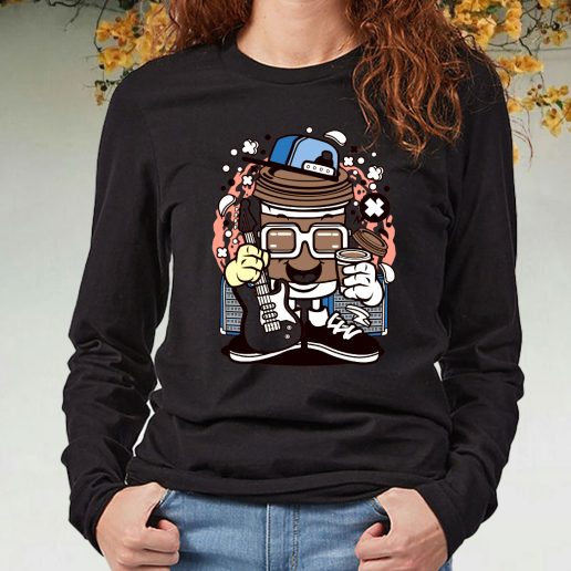 Black Long Sleeve T Shirt Coffee Cup Rocker