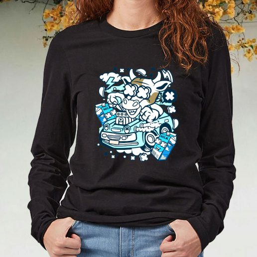 Black Long Sleeve T Shirt Cow Hotrod