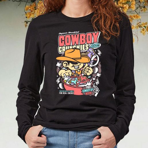 Black Long Sleeve T Shirt Cowboy Crunchies