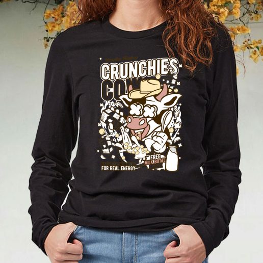 Black Long Sleeve T Shirt Crunchies Cow