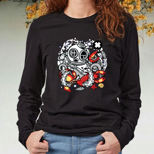 Black Long Sleeve T Shirt Diver Octopus